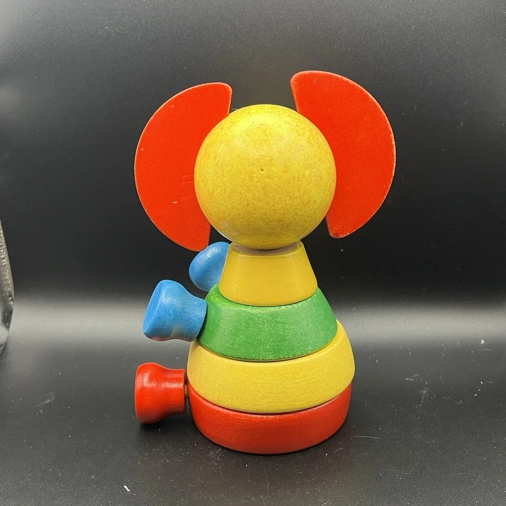 VTG‎ Elephant Wooden Stacking Puzzle 1960s Red Blue Yellow ~ FUN